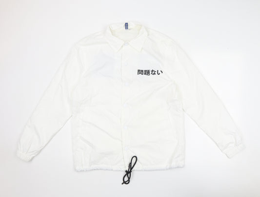 Divided by H&M Mens White Jacket Size S Snap - Japanese Print