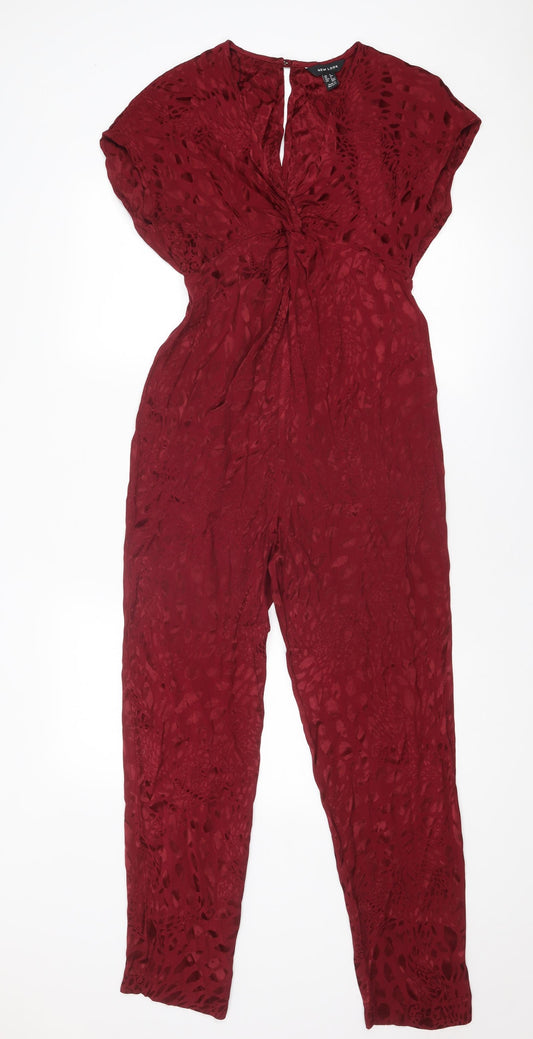 New Look Womens Red Animal Print Polyester Jumpsuit One-Piece Size 6 Button - Leopard Print