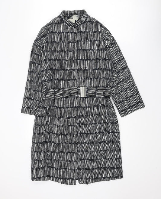 ASOS Womens Black Geometric Trench Coat Coat Size 8 Snap