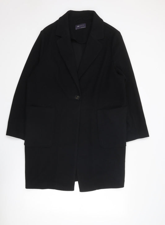 Marks and Spencer Womens Black Overcoat Coat Size 18 Button