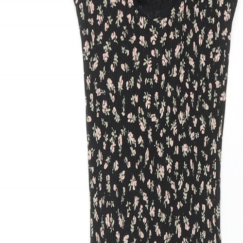 H&M Womens Black Floral Cotton Bodycon Size XS Scoop Neck Pullover