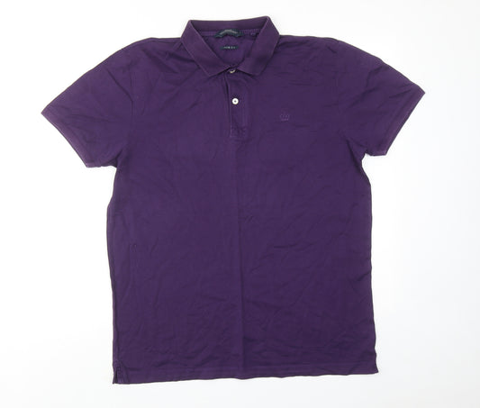 NEXT Mens Purple Cotton Polo Size L Collared Button