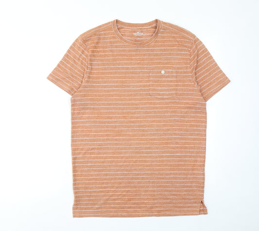 Hollister Mens Orange Striped Cotton T-Shirt Size M Round Neck