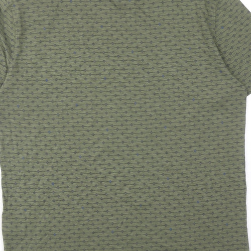 White Stuff Mens Green Geometric Cotton T-Shirt Size M Round Neck
