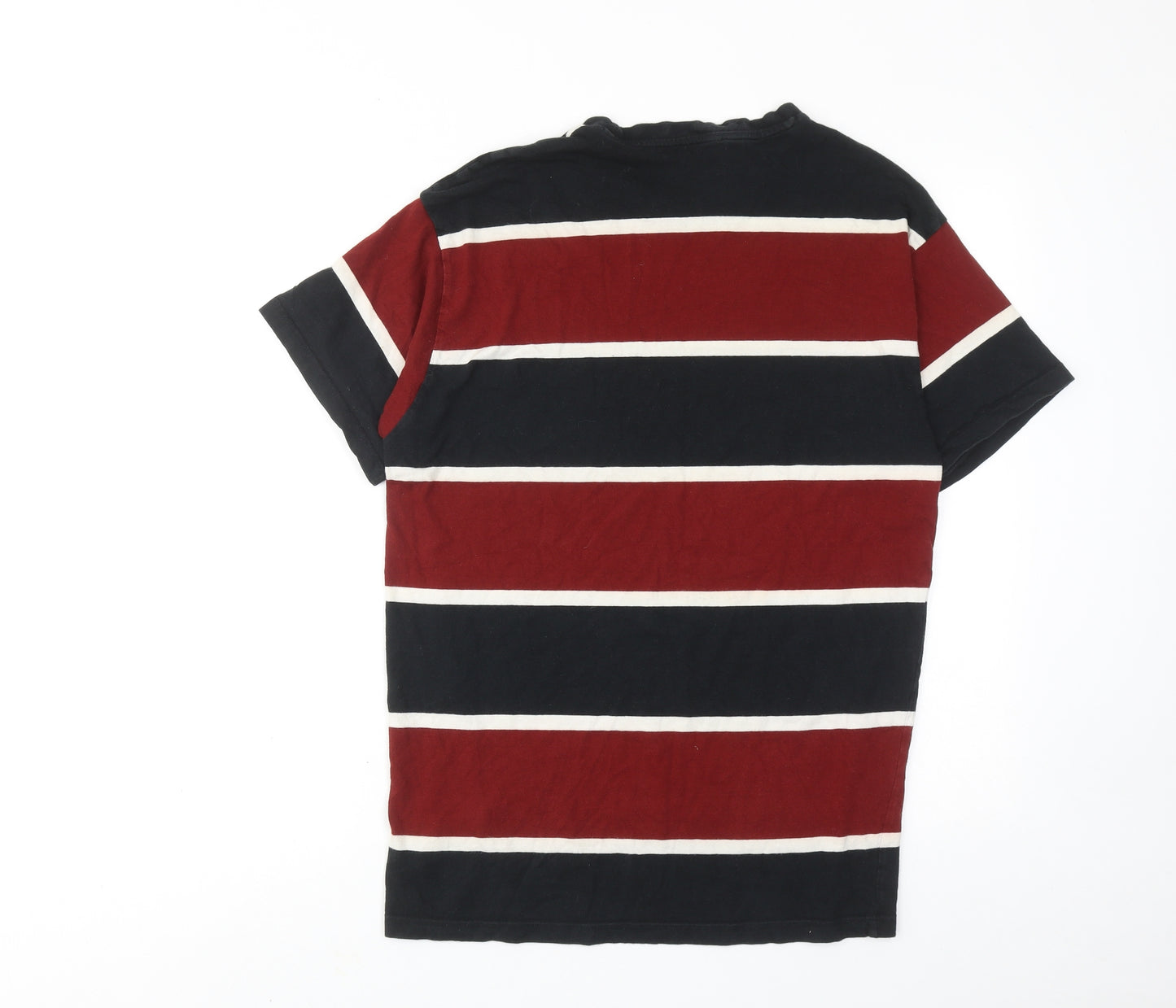 New Look Mens Red Striped Cotton T-Shirt Size M Round Neck