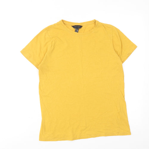 New Look Womens Yellow Cotton Basic T-Shirt Size 8 Round Neck