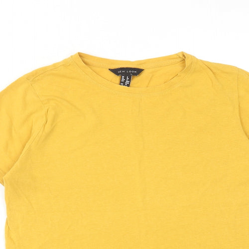 New Look Womens Yellow Cotton Basic T-Shirt Size 8 Round Neck