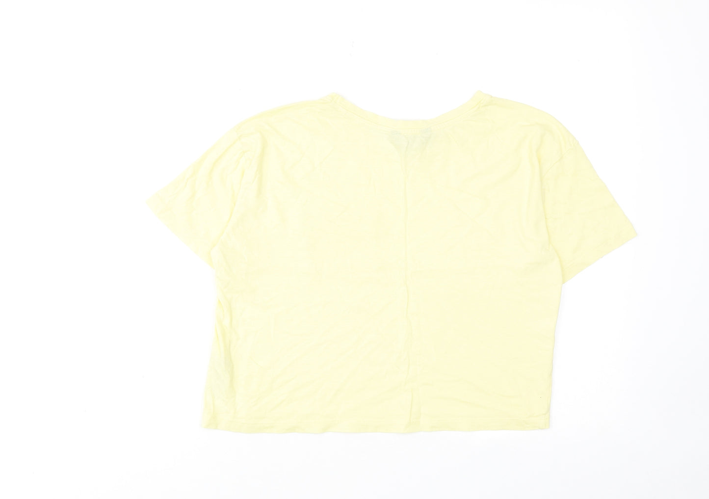 New Look Womens Yellow Cotton Basic T-Shirt Size 8 Boat Neck