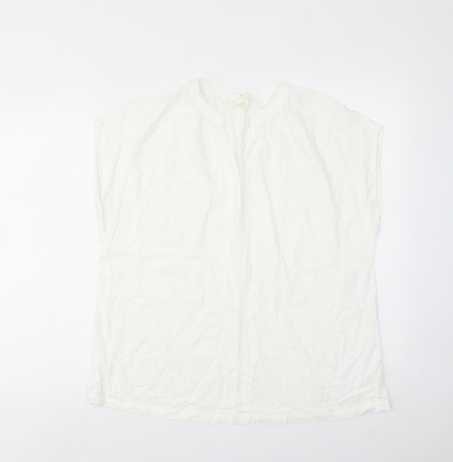 H&M Womens White Cotton Basic T-Shirt Size M V-Neck