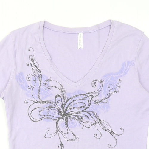 Marks and Spencer Womens Purple Cotton Basic T-Shirt Size 16 V-Neck
