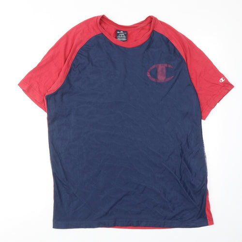 Champion Mens Red Colourblock Polyester T-Shirt Size L Round Neck