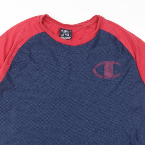 Champion Mens Red Colourblock Polyester T-Shirt Size L Round Neck