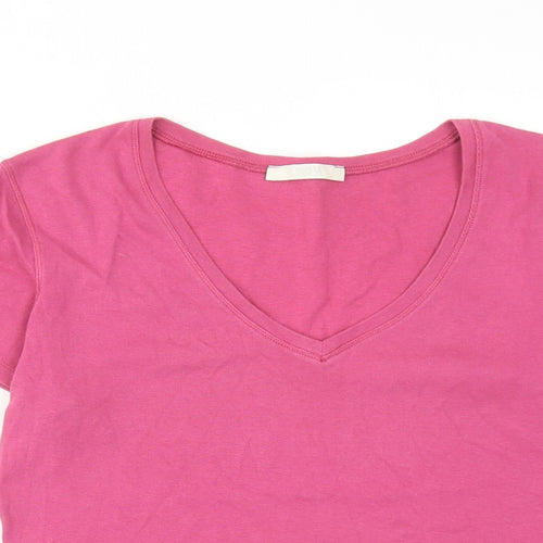 Marks and Spencer Womens Pink Cotton Basic T-Shirt Size 12 V-Neck