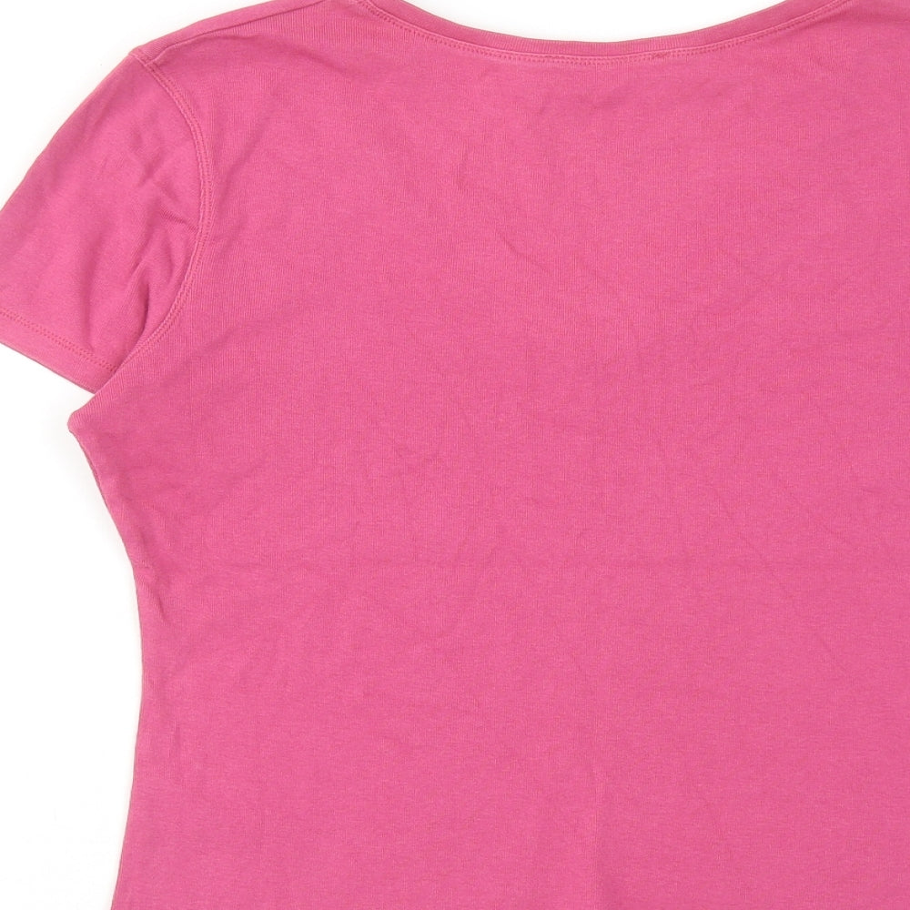 Marks and Spencer Womens Pink Cotton Basic T-Shirt Size 12 V-Neck