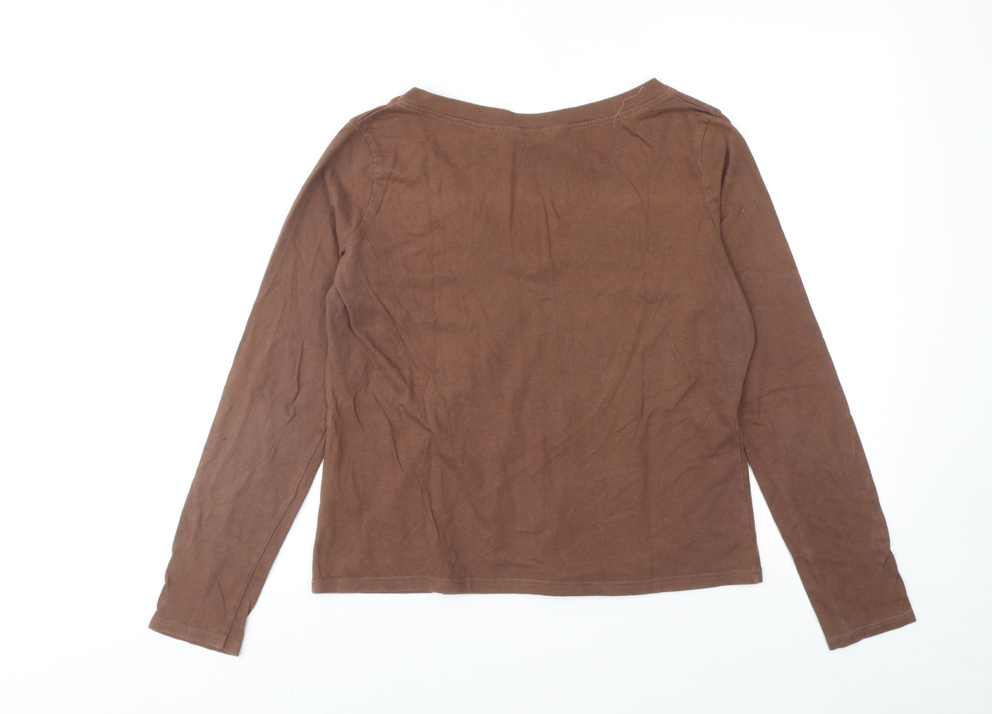 Dorothy Perkins Womens Brown Cotton Basic T-Shirt Size 16 V-Neck