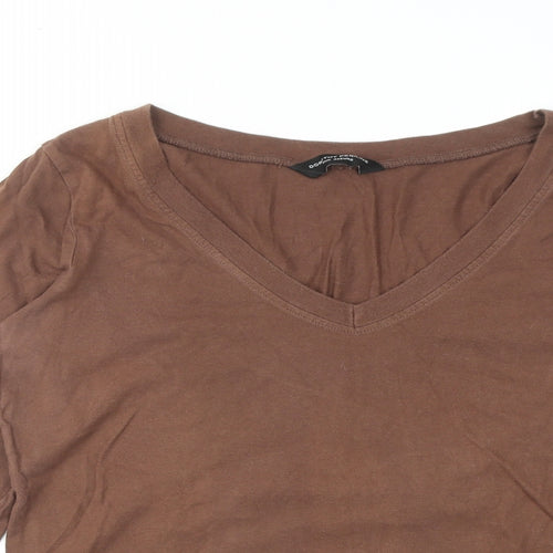 Dorothy Perkins Womens Brown Cotton Basic T-Shirt Size 16 V-Neck