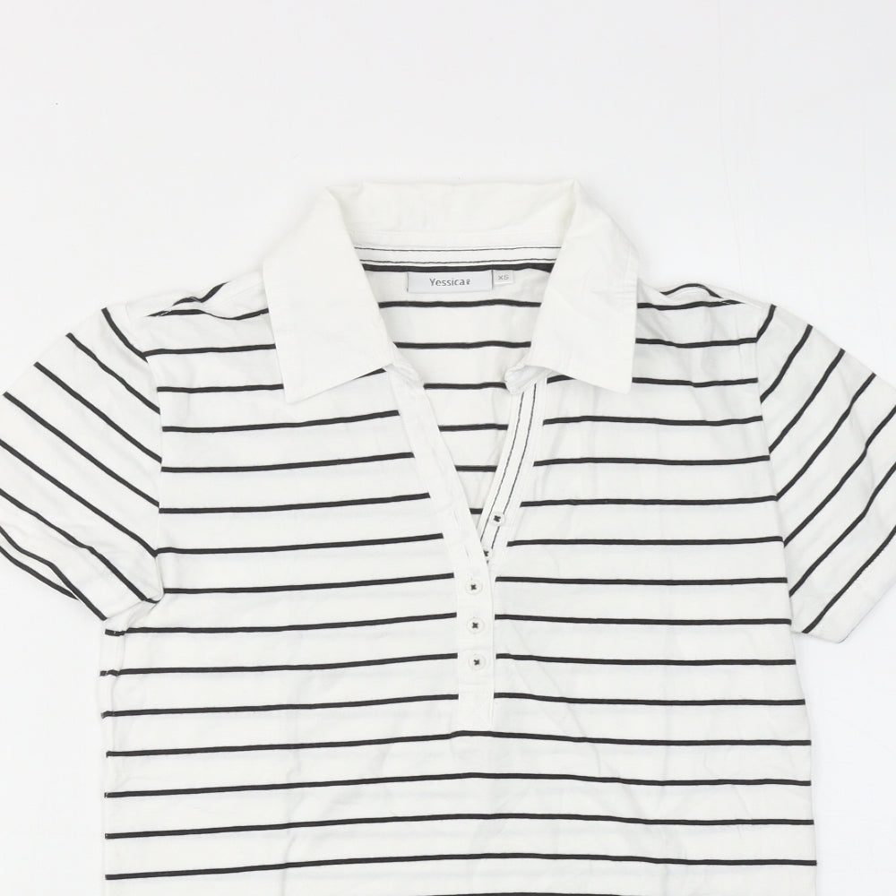 Yessica Womens White Striped Cotton Basic Polo Size XS Collared