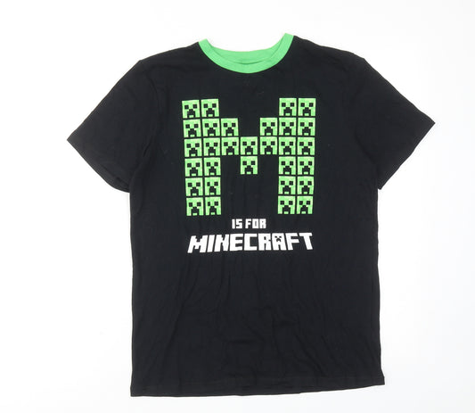 Minecraft Boys Black Cotton Basic T-Shirt Size 13-14 Years Round Neck Pullover - M Is For Minecraft