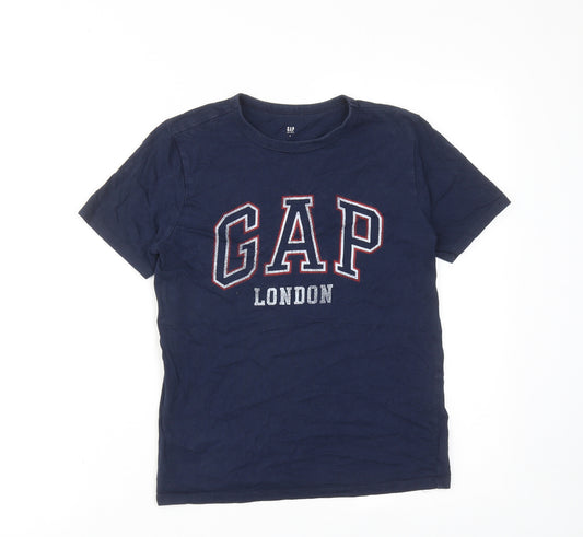 Gap Boys Blue Cotton Basic T-Shirt Size 10-11 Years Round Neck Pullover