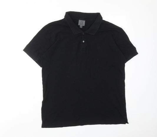 Calvin Klein Mens Black Cotton Polo Size L Collared Button