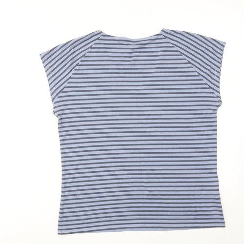 Laura Ashley Womens Blue Striped Viscose Basic T-Shirt Size 14 V-Neck