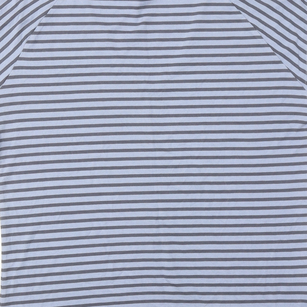 Laura Ashley Womens Blue Striped Viscose Basic T-Shirt Size 14 V-Neck
