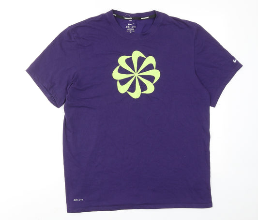 Nike Mens Purple Cotton T-Shirt Size M Round Neck