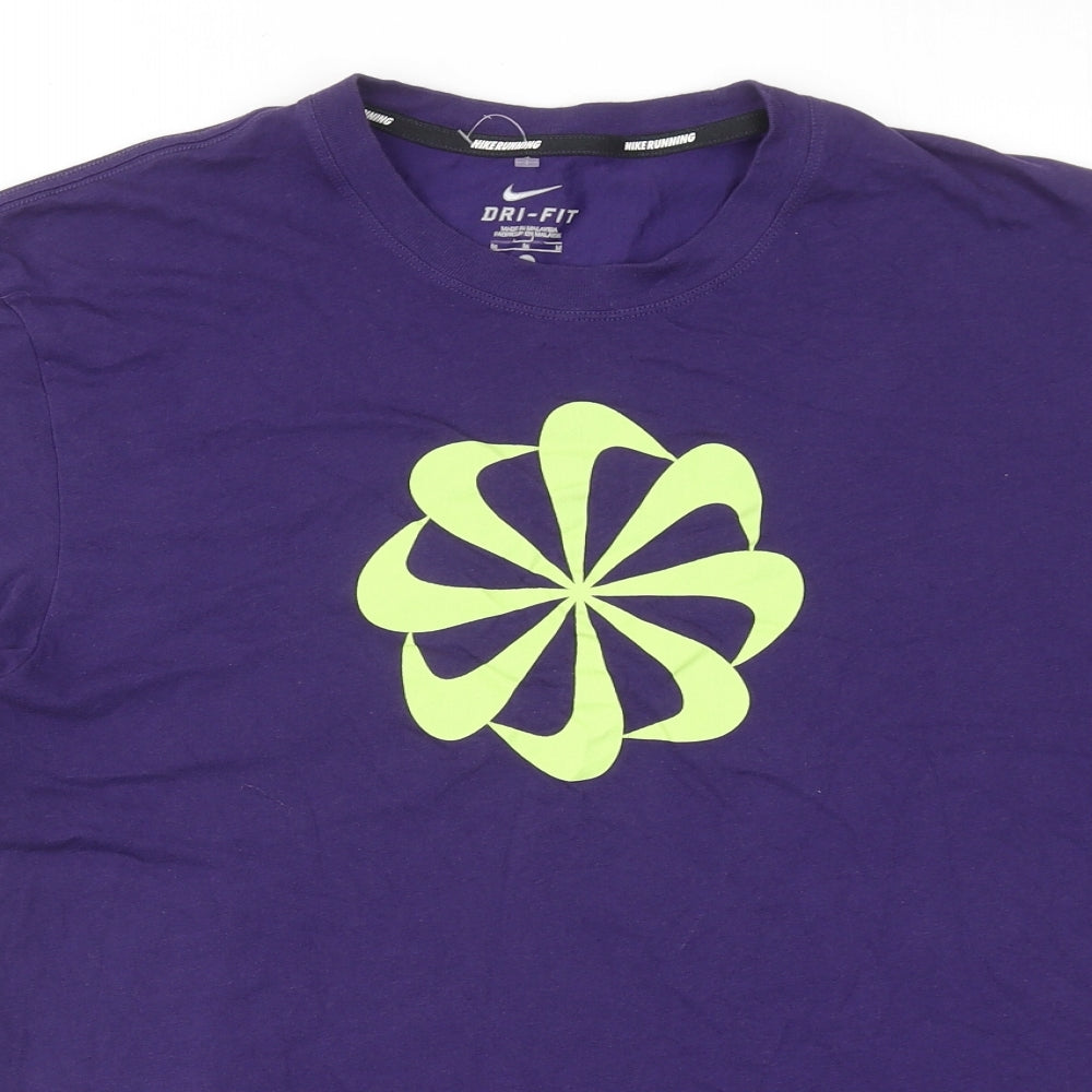 Nike Mens Purple Cotton T-Shirt Size M Round Neck