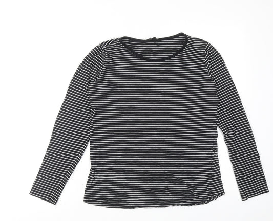 New Look Womens Black Striped Cotton Basic T-Shirt Size 12 Boat Neck