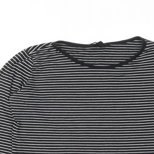 New Look Womens Black Striped Cotton Basic T-Shirt Size 12 Boat Neck