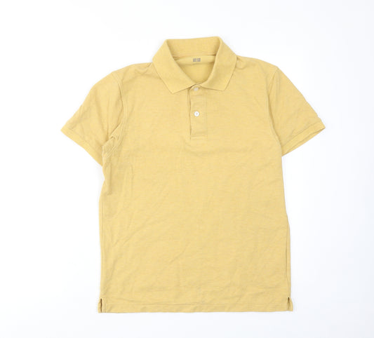Uniqlo Mens Yellow Cotton Polo Size S Collared Button