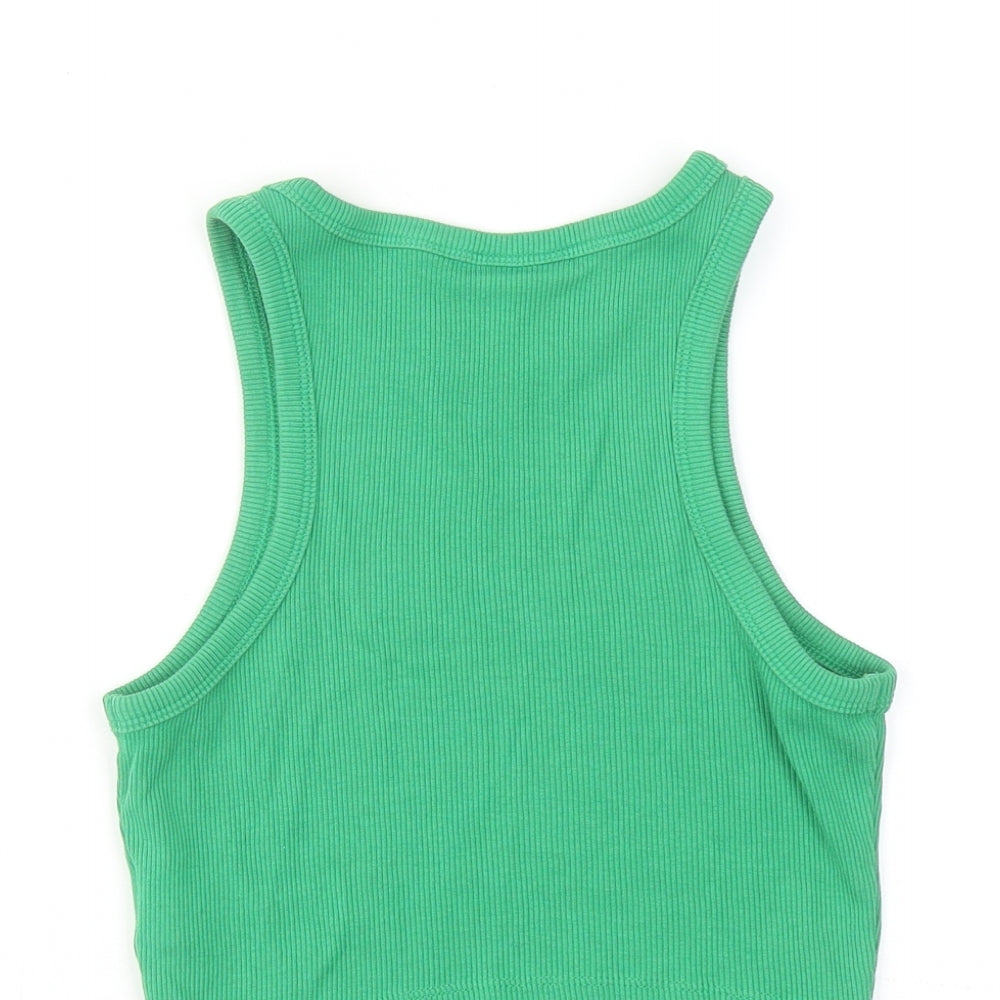 H&M Womens Green Cotton Cropped Tank Size XS Round Neck - Ribbed