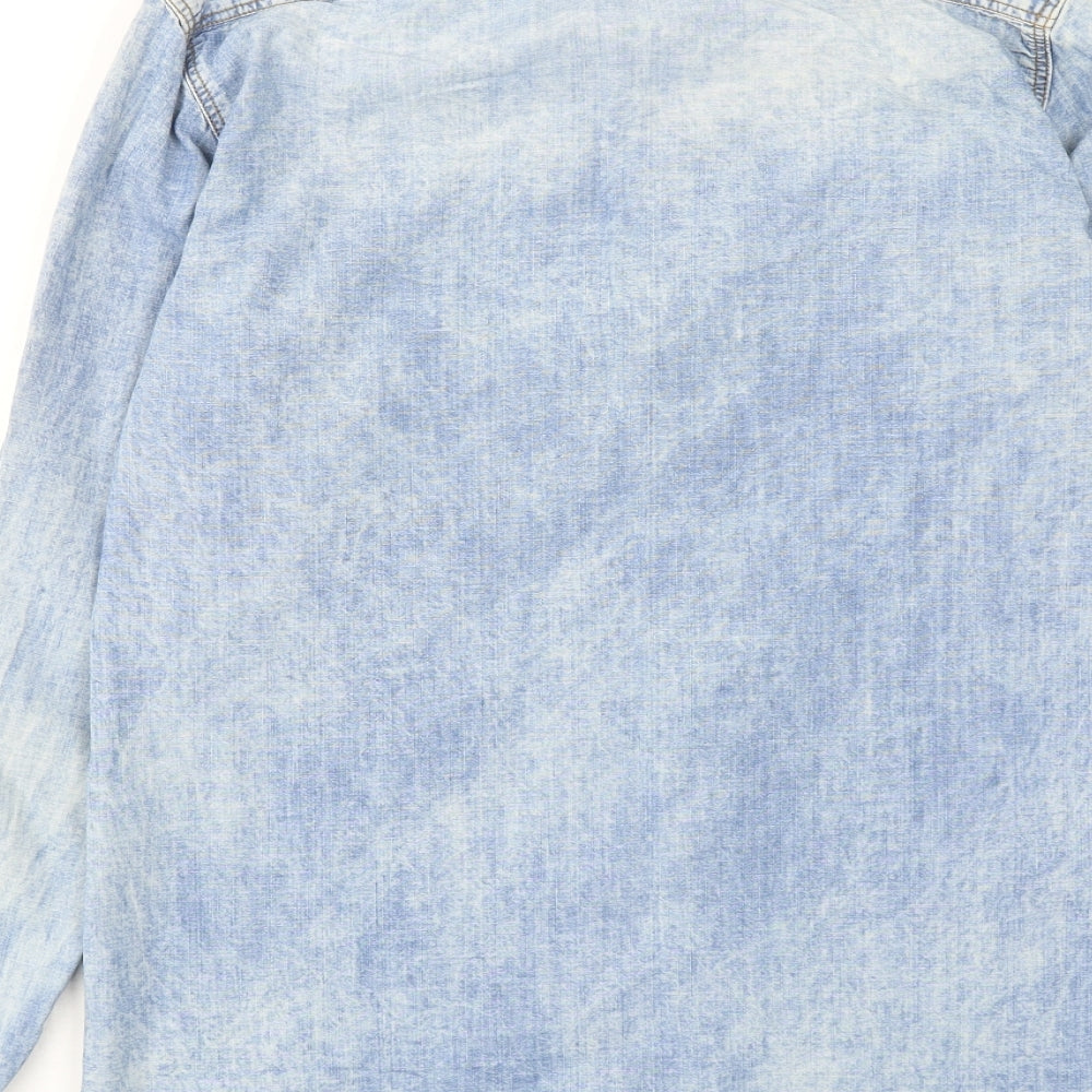 John Tungatt Womens Blue Cotton Basic Button-Up Size M Collared