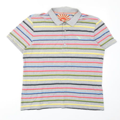 Ted Baker Mens Multicoloured Striped Cotton Polo Size XL Collared Button