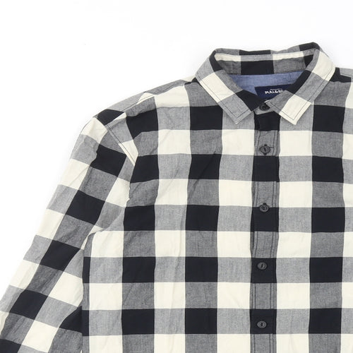Pull&Bear Mens Black Plaid Cotton Button-Up Size S Collared Button