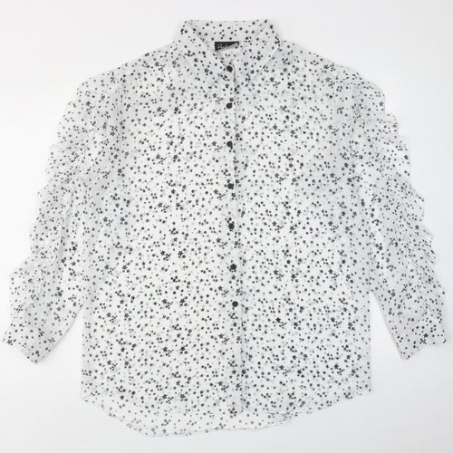 Reclaimed Vintage Womens White Geometric Polyester Basic Button-Up Size 12 Collared - Star Print
