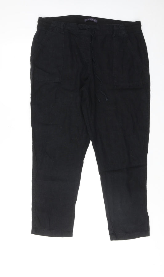 Marks and Spencer Womens Black Linen Trousers Size 16 Regular Drawstring