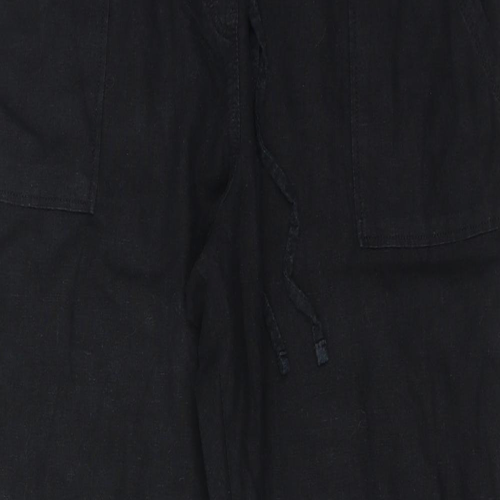 Marks and Spencer Womens Black Linen Trousers Size 16 Regular Drawstring
