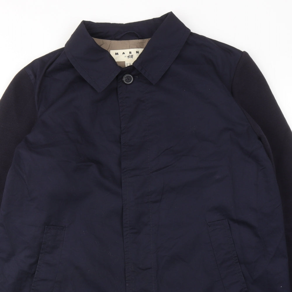 H&M Mens Blue Overcoat Coat Size M Button
