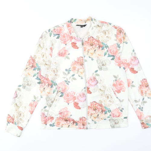 New Look Womens White Floral Bomber Jacket Jacket Size 14 Zip