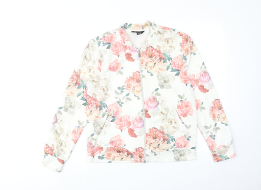 New Look Womens White Floral Bomber Jacket Jacket Size 14 Zip