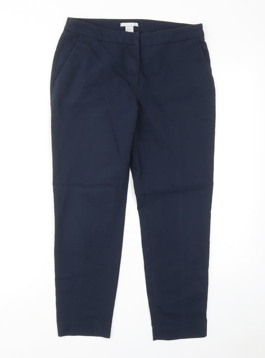 H&M Womens Blue Cotton Chino Trousers Size 8 Regular Hook & Eye