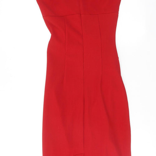 Diva Womens Red Polyester A-Line Size S V-Neck Zip