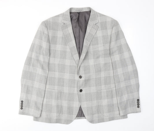 Marks and Spencer Mens Grey Plaid Polyester Jacket Blazer Size 46 Regular