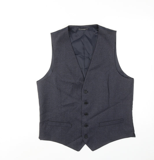 Marks and Spencer Mens Blue Polyester Jacket Suit Waistcoat Size 40 Regular