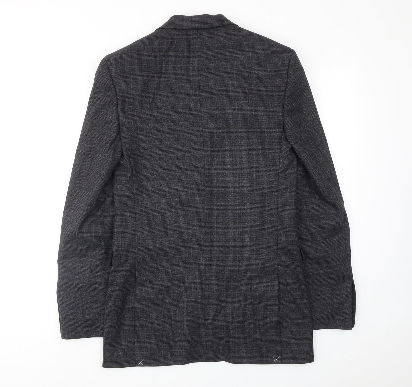 Marks and Spencer Mens Blue Plaid Polyester Jacket Suit Jacket Size 36 Regular