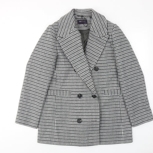 Marks and Spencer Womens Grey Geometric Pea Coat Coat Size 12 Button