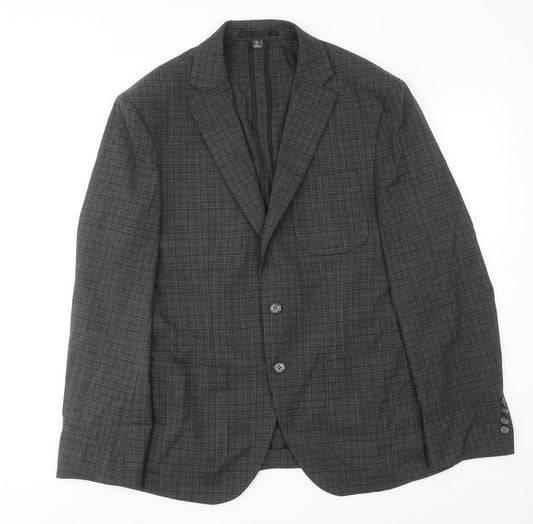 Marks and Spencer Mens Grey Plaid Polyester Jacket Suit Jacket Size 38 Regular