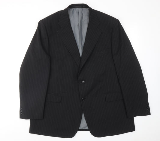 Marks and Spencer Mens Black Striped Polyester Jacket Suit Jacket Size 48 Regular