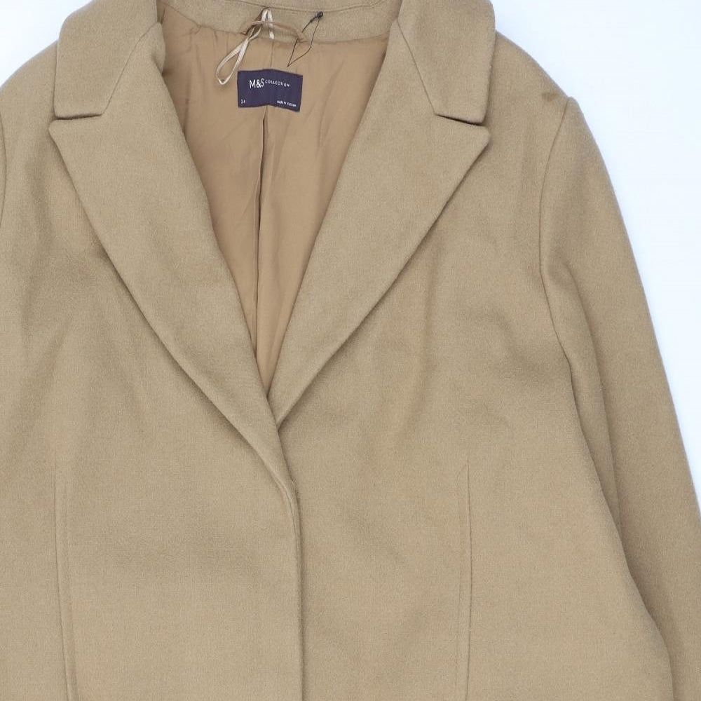 Marks and Spencer Womens Beige Overcoat Coat Size 24 Button